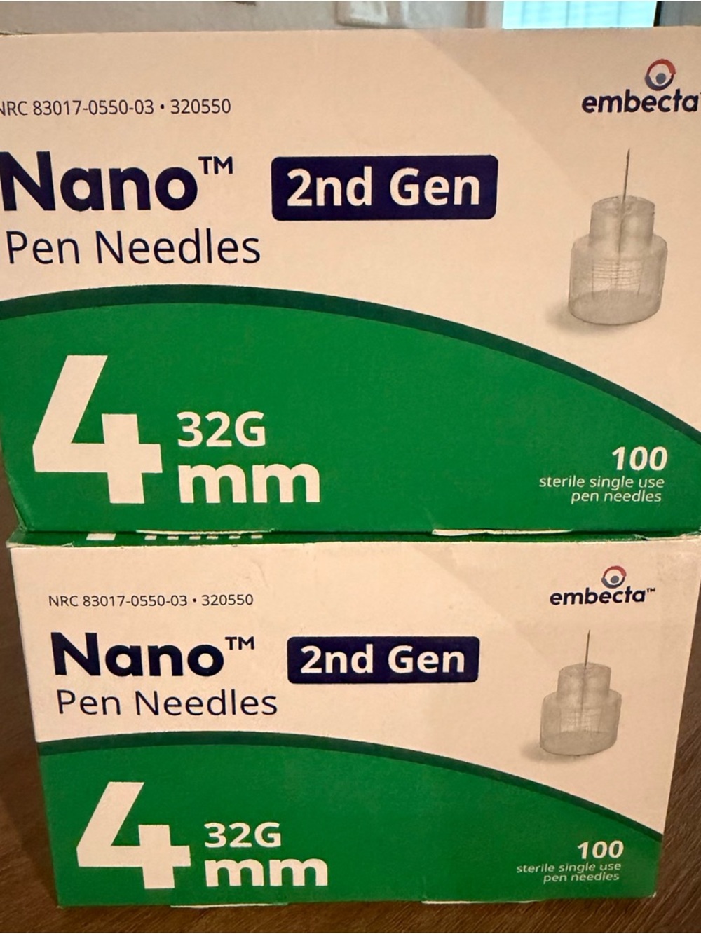 embecta Nano 2nd Gen Pen Needles 4mm 32G (Box) x 2 Boxes